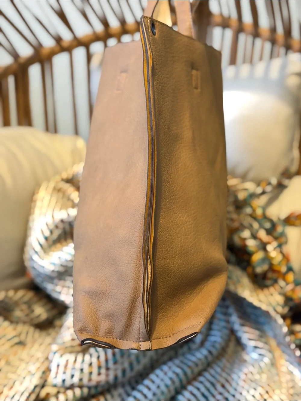 Free People Slouchy Vegan Tote Bag NWT Beige Tan